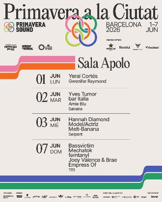 Primavera a la Ciutat 2026: Yves Tumor + bar italia + Amie Blu + Salvana